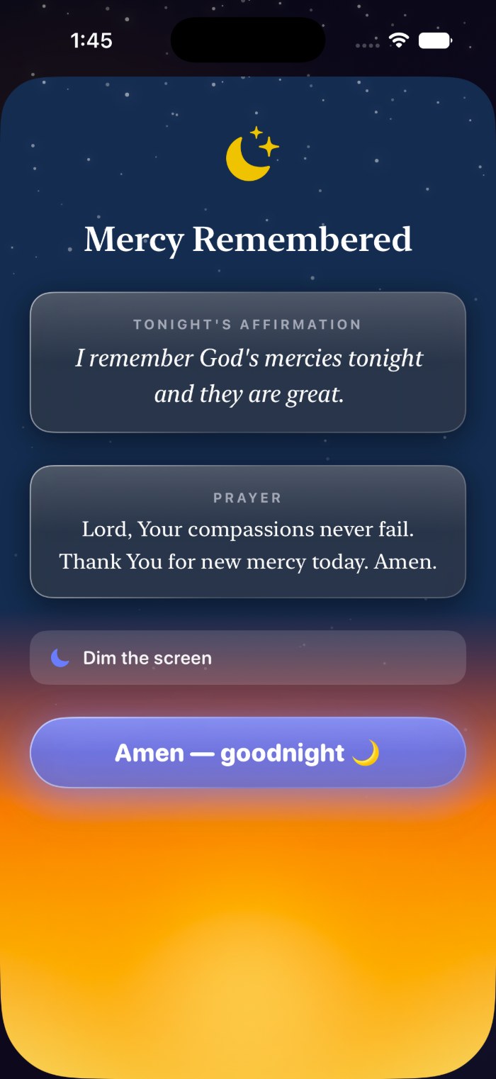 Evening devotional, Mercy Remembered